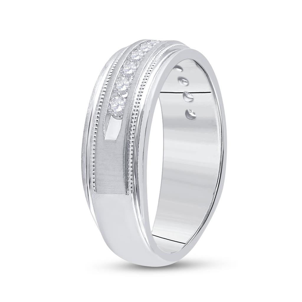 14k White Gold Round Diamond Wedding Single Row Band Ring 1/2 Cttw