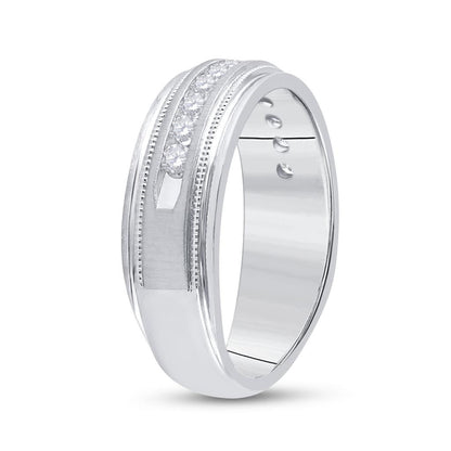 14k White Gold Round Diamond Wedding Single Row Band Ring 1/2 Cttw