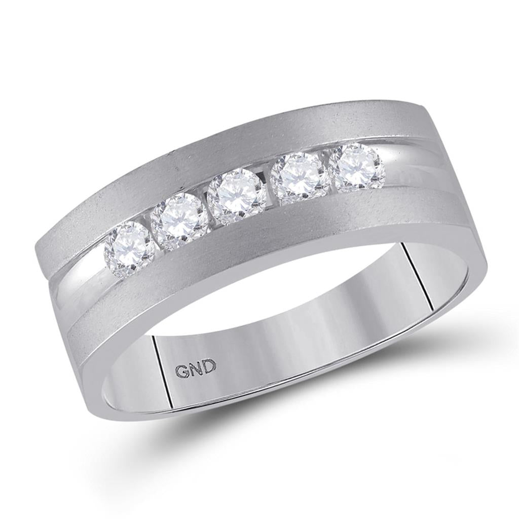 14k White Gold Round Diamond Wedding 5-Stone Band Ring 1/2 Cttw