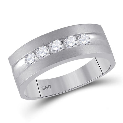 14k White Gold Round Diamond Wedding 5-Stone Band Ring 1/2 Cttw