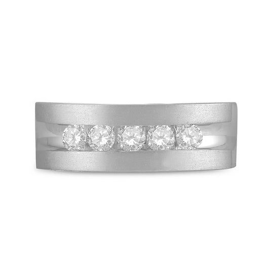 14k White Gold Round Diamond Wedding 5-Stone Band Ring 1/2 Cttw