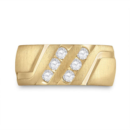 14k Yellow Gold Round Diamond Wedding Double Row Band Ring 1/2 Cttw