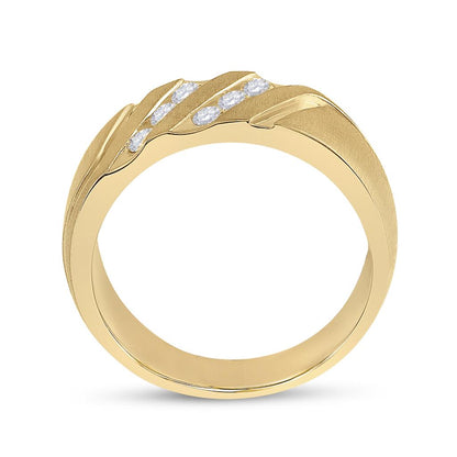 14k Yellow Gold Round Diamond Wedding Double Row Band Ring 1/2 Cttw