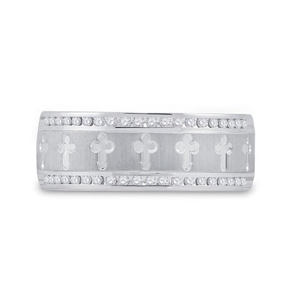 14k White Gold Round Diamond Wedding Cross Band Ring 1/4 Cttw