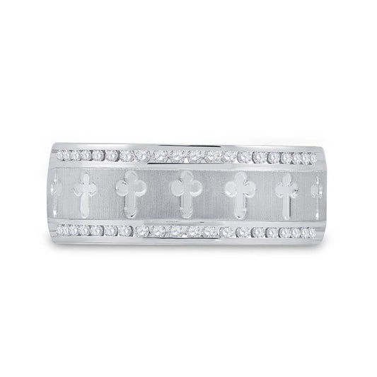 14k White Gold Round Diamond Wedding Cross Band Ring 1/4 Cttw