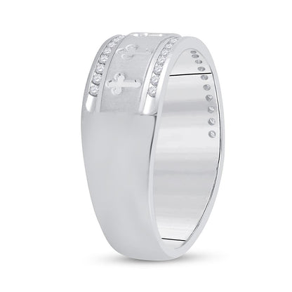 14k White Gold Round Diamond Wedding Cross Band Ring 1/4 Cttw