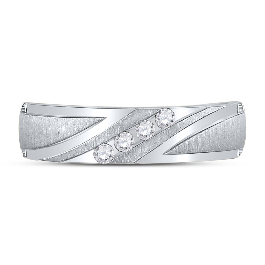 14k White Gold Round Diamond Wedding Band Ring 1/6 Cttw