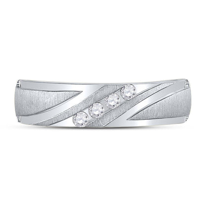 14k White Gold Round Diamond Wedding Channel Set Band Ring 1/6 Cttw