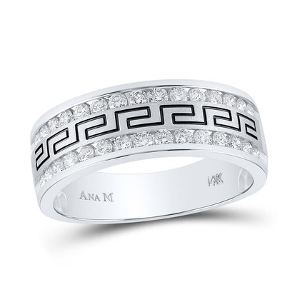 14k White Gold Round Diamond Grecco Wedding Anniversary Band 3/4 Cttw