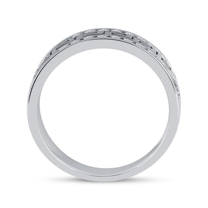 14k White Gold Round Diamond Grecco Wedding Anniversary Band 3/4 Cttw