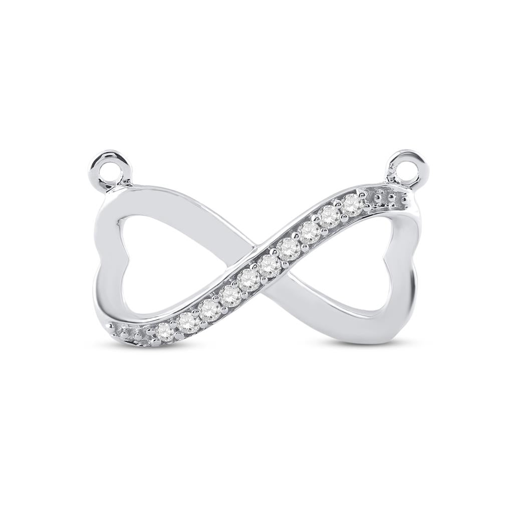 14k White Gold Round Diamond Infinity Pendant Necklace 1/10 Cttw