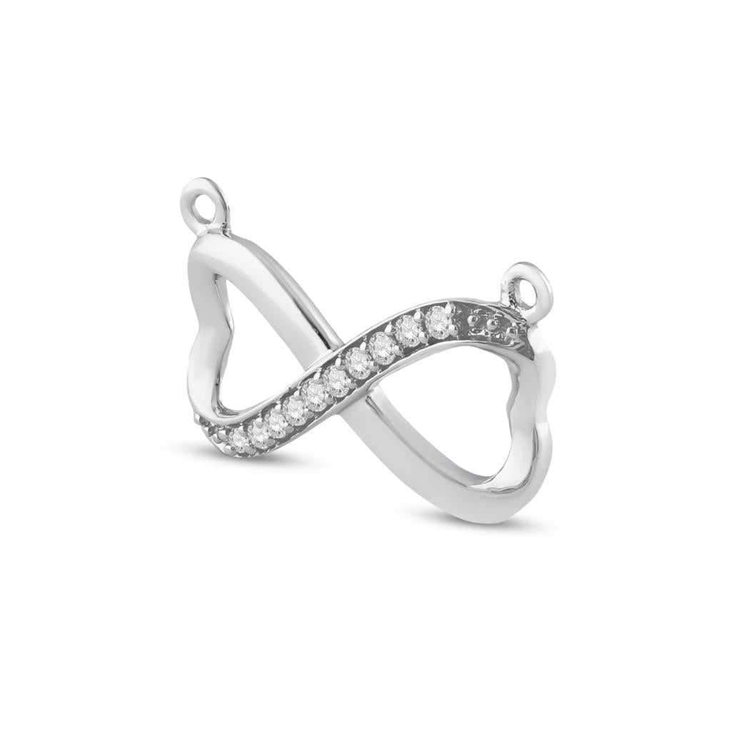 14k White Gold Round Diamond Infinity Pendant Necklace 1/10 Cttw