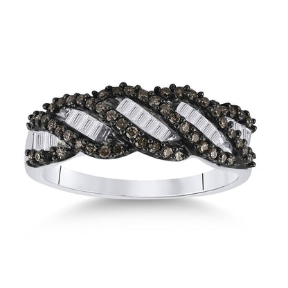 Sterling Silver Round Brown Diamond Band Ring 1/2 Cttw