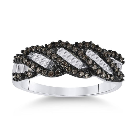 Sterling Silver Round Brown Diamond Band Ring 1/2 Cttw