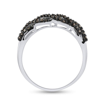 Sterling Silver Round Brown Diamond Band Ring 1/2 Cttw