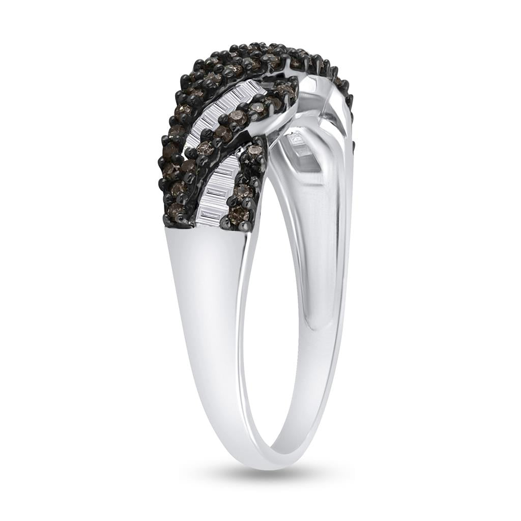 Sterling Silver Round Brown Diamond Band Ring 1/2 Cttw
