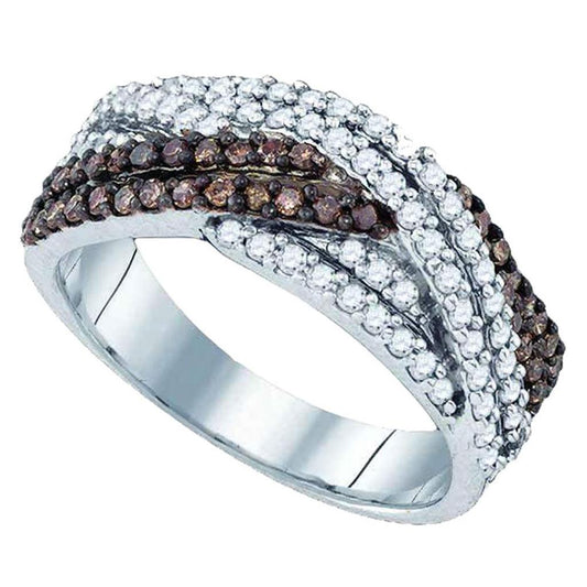 Sterling Silver Round Brown Diamond Crossover Band Ring 3/4 Cttw