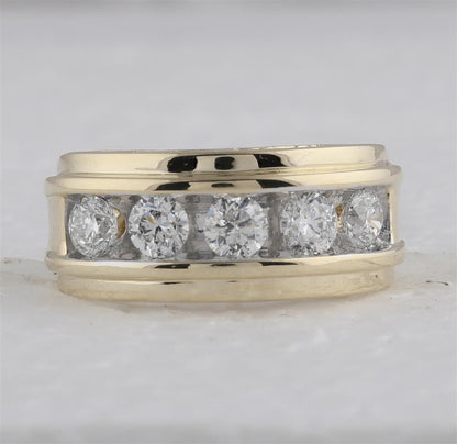 14k Yellow Gold Round Diamond 5-Stone Wedding Band Ring 2 Cttw