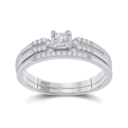 14k White Gold Princess Diamond Bridal Wedding Ring Set 1/5 Cttw