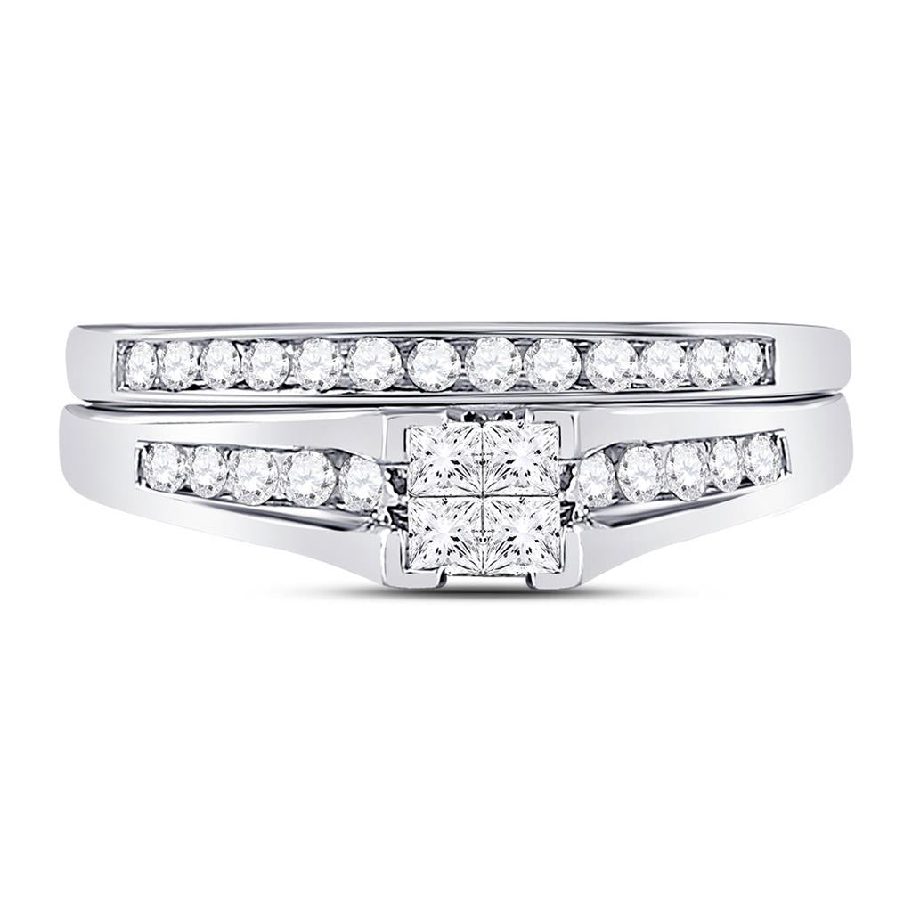 14k White Gold Princess Diamond Bridal Wedding Ring Set 1/2 Cttw