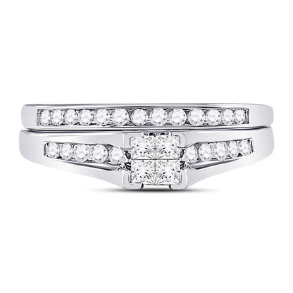 14k White Gold Princess Diamond Bridal Wedding Ring Set 1/2 Cttw