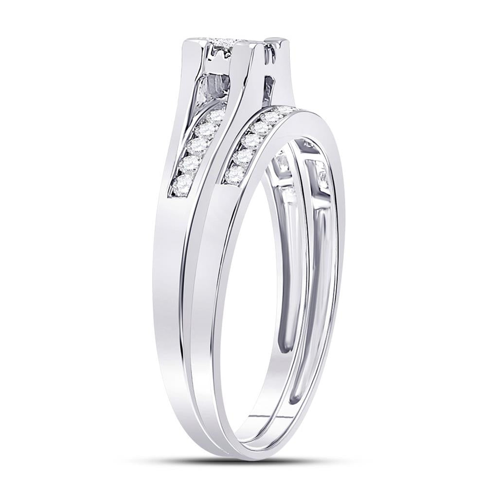 14k White Gold Princess Diamond Bridal Wedding Ring Set 1/2 Cttw