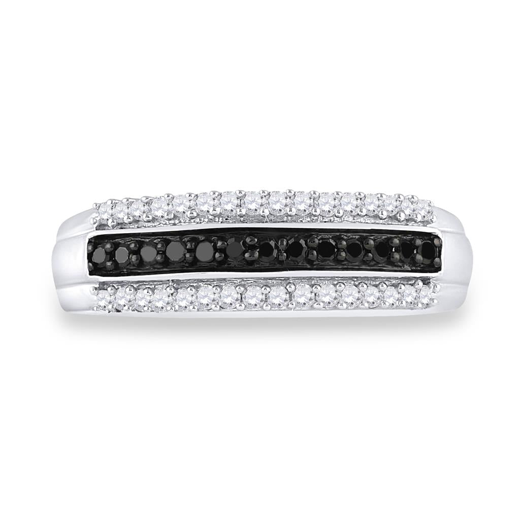 Sterling Silver Round Black Diamond Band Ring 1/4 Cttw