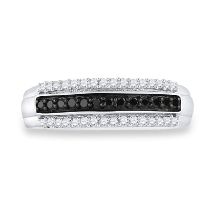 Sterling Silver Round Black Diamond Band Ring 1/4 Cttw