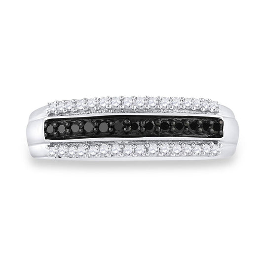 Sterling Silver Round Black Diamond Band Ring 1/4 Cttw