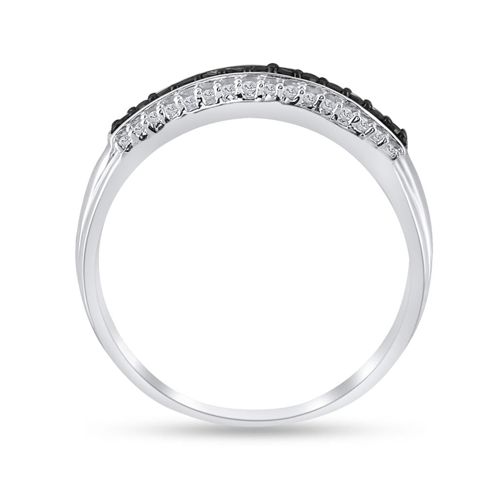 Sterling Silver Round Black Diamond Band Ring 1/4 Cttw