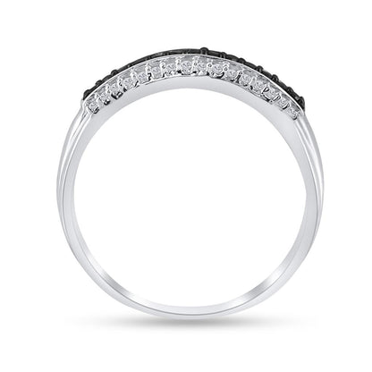 Sterling Silver Round Black Diamond Band Ring 1/4 Cttw
