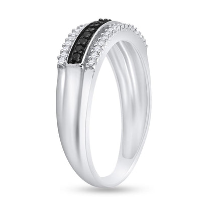 Sterling Silver Round Black Diamond Band Ring 1/4 Cttw