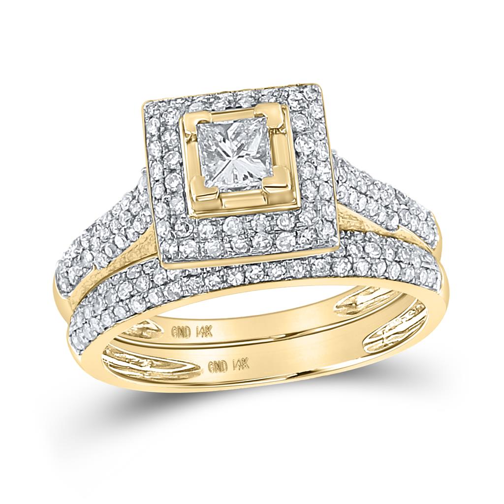 14k Yellow Gold Princess Diamond Bridal Wedding Ring Set 1 Cttw