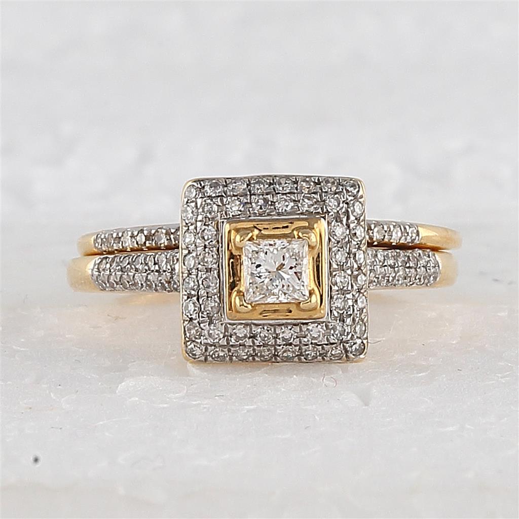 14k Yellow Gold Round Diamond Bridal Wedding Ring Set 1/2 Cttw