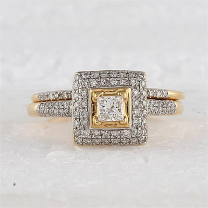 14k Yellow Gold Round Diamond Bridal Wedding Ring Set 1/2 Cttw