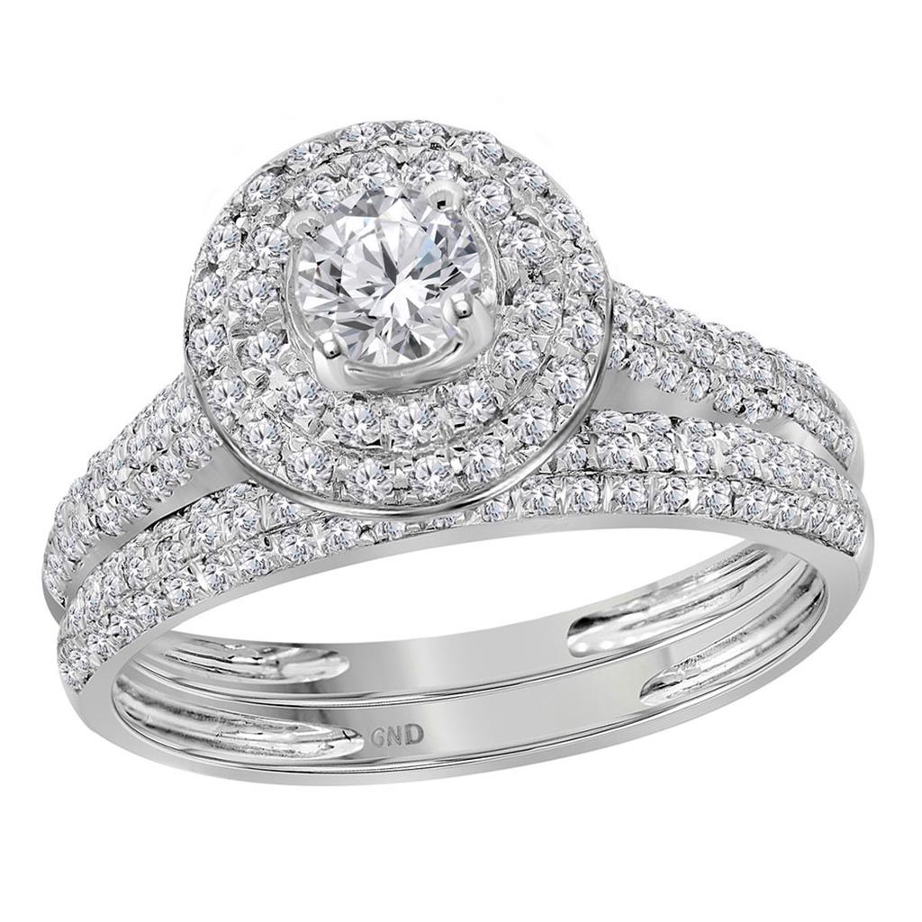 14k White Gold Round Diamond Bridal Wedding Ring Set 1 Cttw