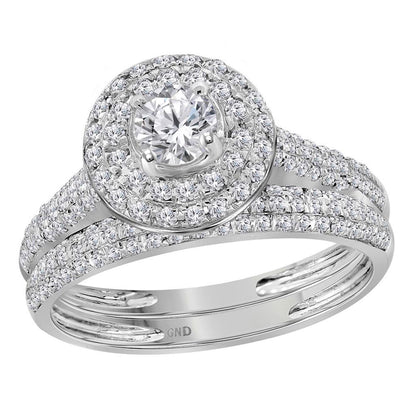 14k White Gold Round Diamond Bridal Wedding Ring Set 1 Cttw