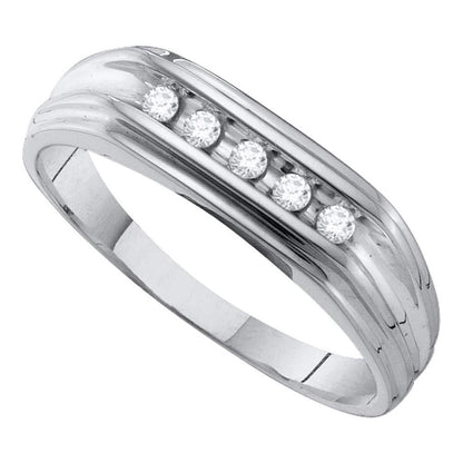 14k White Gold Round Diamond Wedding Band Ring 1/8 Cttw