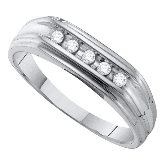 14k White Gold Round Diamond Wedding Band Ring 1/8 Cttw