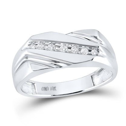 14k White Gold Round Diamond Wedding Band Ring 1/8 Cttw