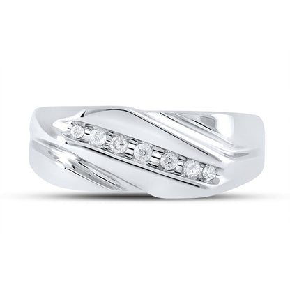 14k White Gold Round Diamond Wedding Band Ring 1/8 Cttw