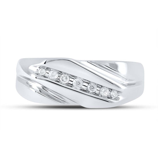 14k White Gold Round Diamond Wedding Band Ring 1/8 Cttw