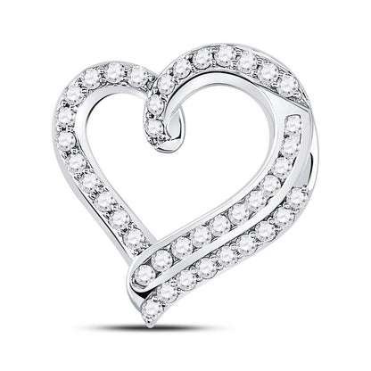 14k White Gold Round Diamond Heart Pendant 1 Cttw