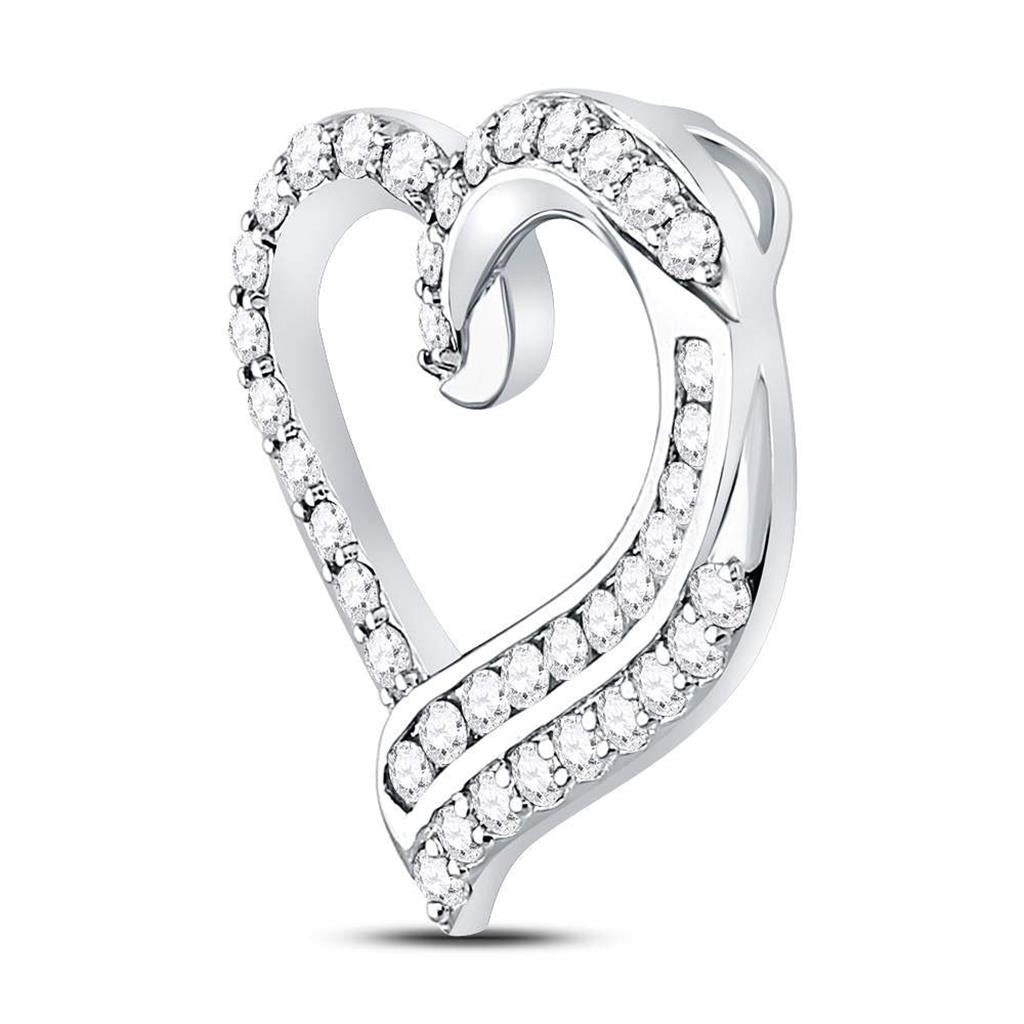 14k White Gold Round Diamond Heart Pendant 1 Cttw