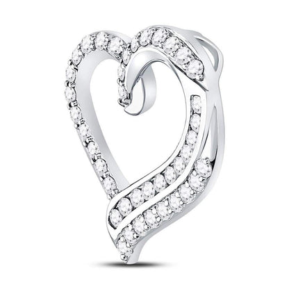 14k White Gold Round Diamond Heart Pendant 1 Cttw
