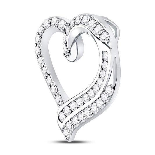 14k White Gold Round Diamond Heart Pendant 1 Cttw