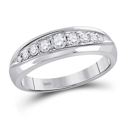 14k White Gold Round Diamond Single Row Band Ring 1/2 Cttw