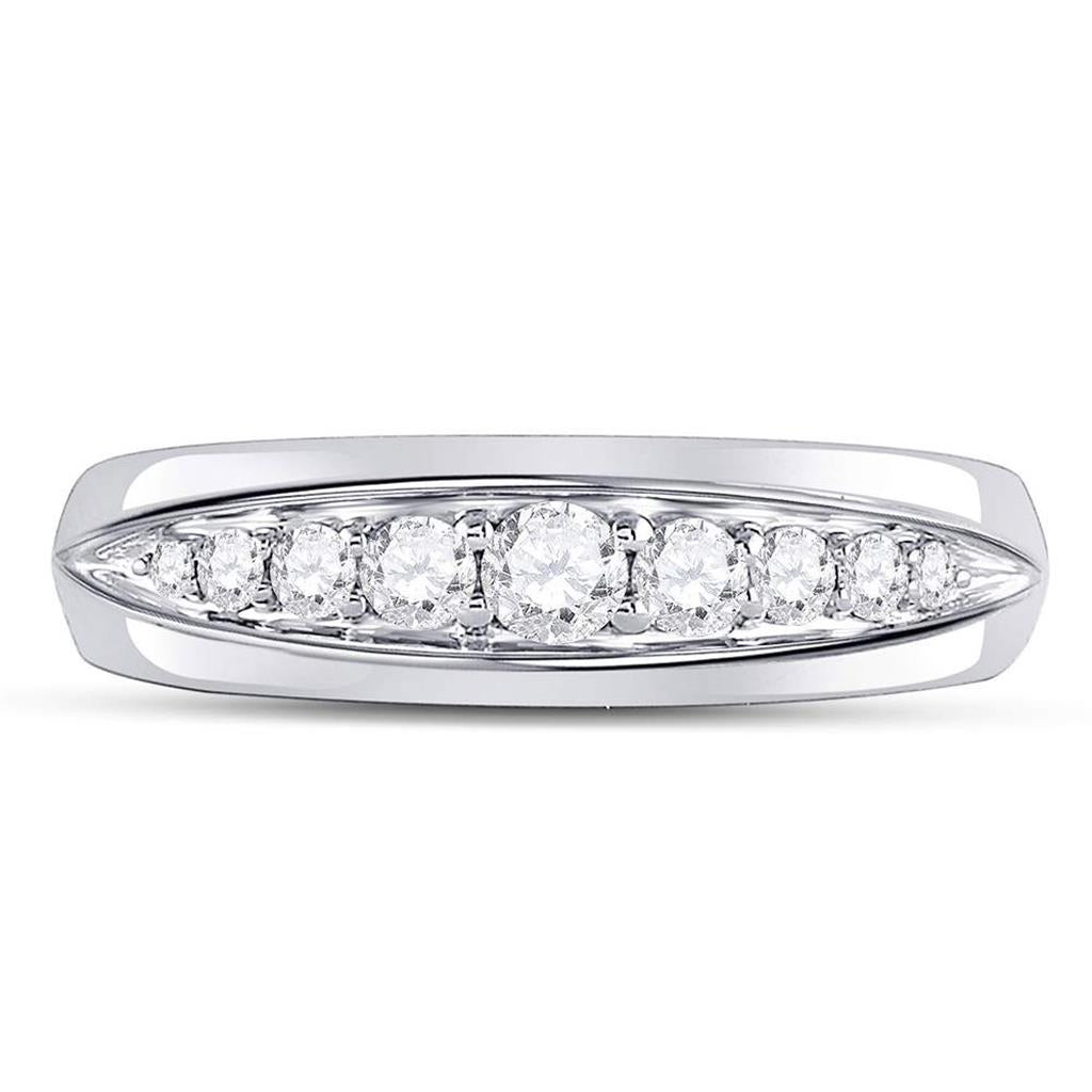 14k White Gold Round Diamond Single Row Band Ring 1/2 Cttw