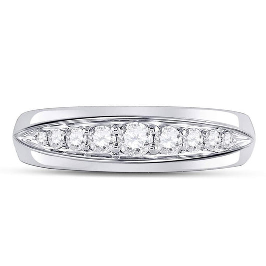 14k White Gold Round Diamond Single Row Band Ring 1/2 Cttw