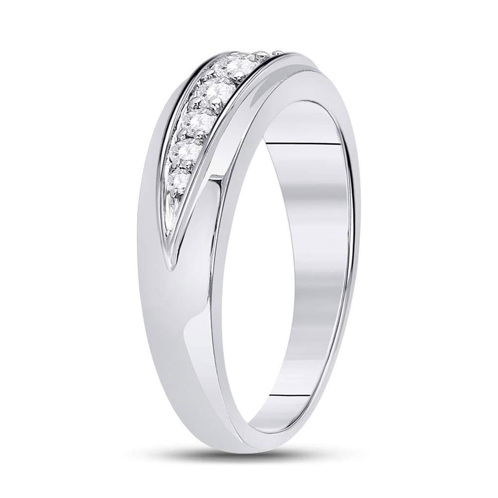 14k White Gold Round Diamond Single Row Band Ring 1/2 Cttw